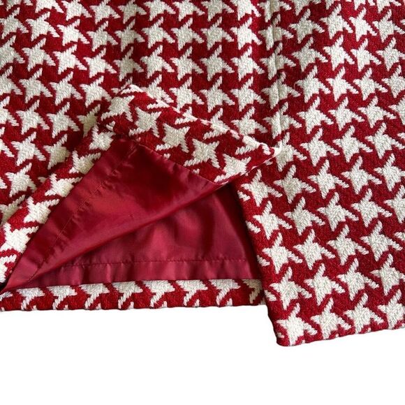 Talbots Women's 6P Wool Blend Houndstooth Skirt Red White - Picture 5 of 8